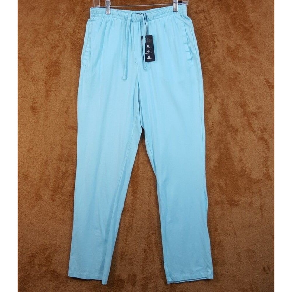 ALFANI Pajama Pants Mens Small Turquoise Blue Straight Leg Drawstring Cotton